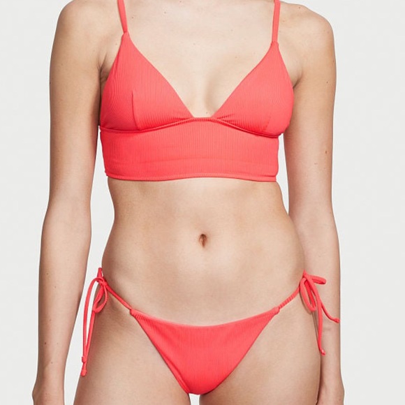 Victoria’s Secret PINK String Bikini Bottom Coral Blaze NWT Adjustable SMALL ☀️ - Picture 1 of 7